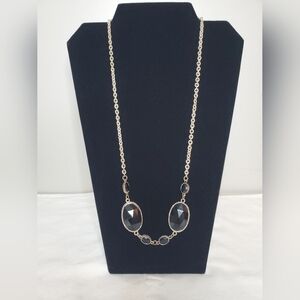 Long Gold Tone Necklace With Black Beads